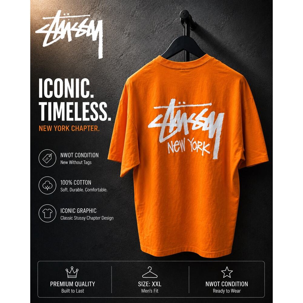 Stussy New York Chapter Tee XXL Rare Orange Archive Color NWOT - Picture 3 of 3